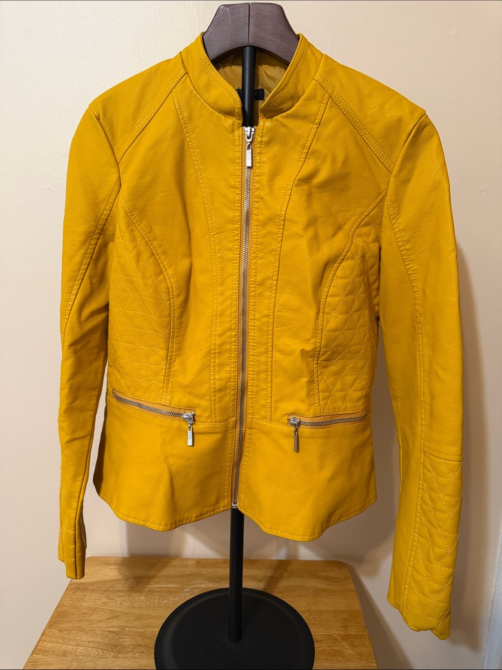 Baccini Mustard Yellow Zip-Front Leather Jacket